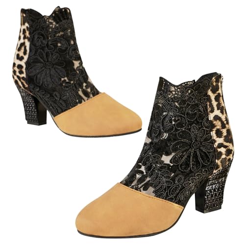 Generisch Westernstiefel Stiefeletten Damen Stiefeletten Damen Sommer Cowboy Boots Elegant Mode Blockabsatz rutschfeste Sommer Leicht Weiche Fussbett| Stiefel Ankle Boots von Generisch