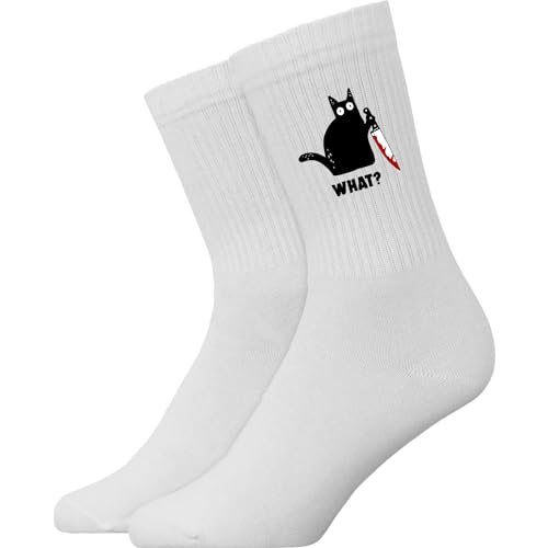 Generisch What Katze & Hund Halloween - Atmungsaktive Sportsocken Tennissocken Crew Socks Baumwolle Socken von Generisch