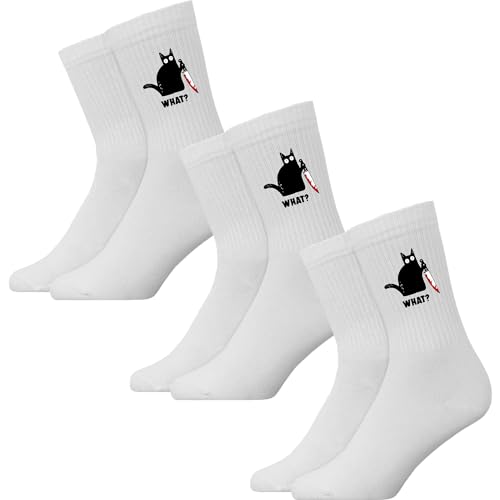 Generisch What Katze & Hund Halloween - Atmungsaktive Sportsocken Tennissocken Crew Socks Baumwolle Socken von Generisch
