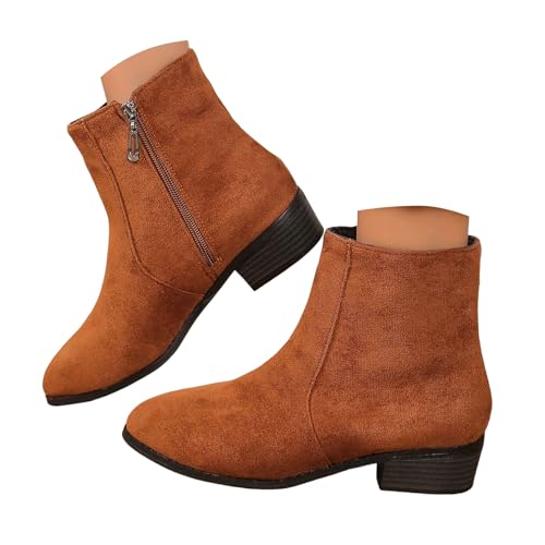 Generisch Wildleder Stiefeletten Damen Mit Keilabsatz Halbstiefel Spitz Schlupfschuhe Stiefel Mit Schnalle Kurzstiefel Winterstiefel Halbhohe bequemer Absatz Ankle Boots Halbhoch Damenstiefel von Generisch