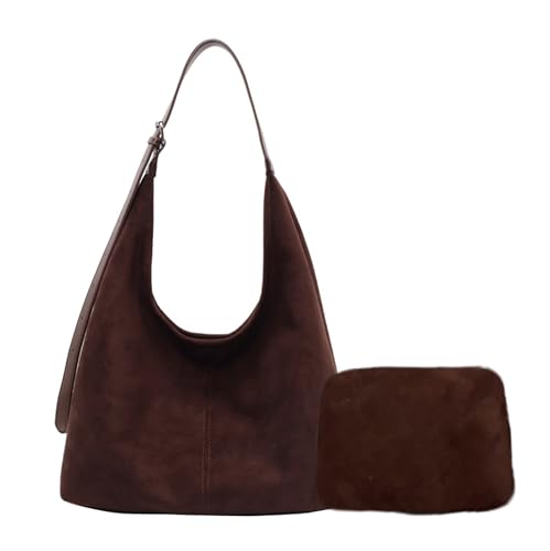 Generisch Wildleder Tasche Damen-shopper Suede Hobo Slouchy Vintage Leather Tote Bag Handtasche uni Satchel for Work Travel (Kaffeefarbe) von Generisch