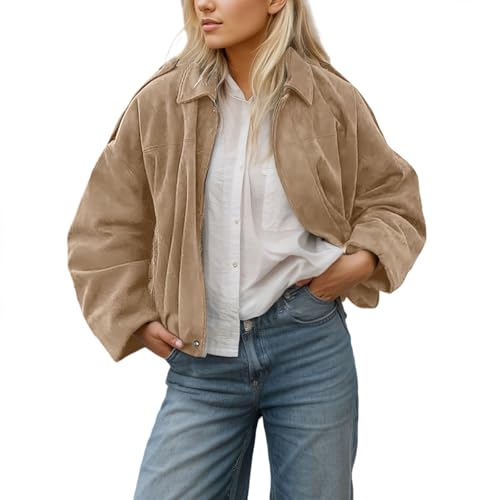 Generisch Wildlederjacke Damen Braun - Suede Jacket Women Trenchcoat Kurz Bomberjacke Herbstjacke Kunstlederjacke Übergangsjacke Elegant Winterjacke von Generisch