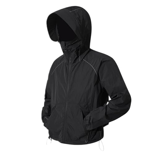Generisch Windbreaker Damen, Regenjacke Damen Atmungsaktiv Windbreaker Leichte UV Shirt Waterproof Windjacke Wander Outdoorjacke Faltbare Fahrrad Jacke Wasserdichte Regenmantel Rashguard Schwarz von Generisch