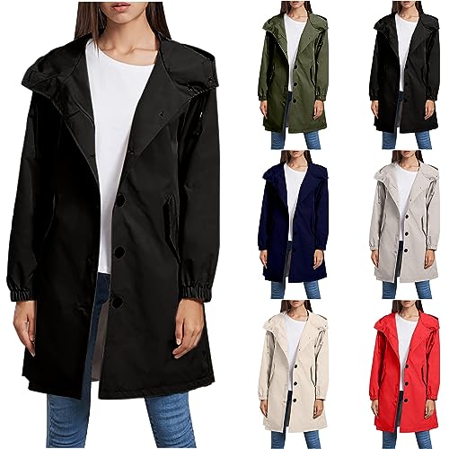 Generisch Windbreaker Damen Sweatjacke Hoodie Kapuzenpullover mit Taschen Windjacke Regenjacke Übergangsjacke Einfarbig Hooded Jacke Mantel Frauen Baumwolle Oberteile Sale Damen Schwarz XL von Generisch
