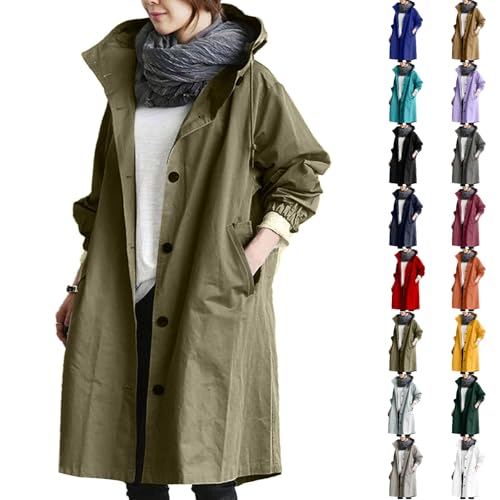 Windjacke Damen Regenjacke Modischer Strickmantel mit Langen Ärmeln und T-aschen, Knopfleiste, Pullover, Kapuzenmantel Wasserdichte Leichter Regenmantel Damens Winterjacke Sehr Warm von Generisch