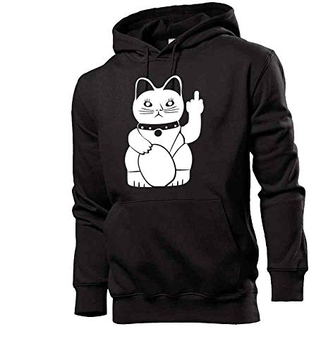 Generisch Winkekatze mit Mittelfinger Männer Hoodie Sweatshirt Schwarz S von shirt84