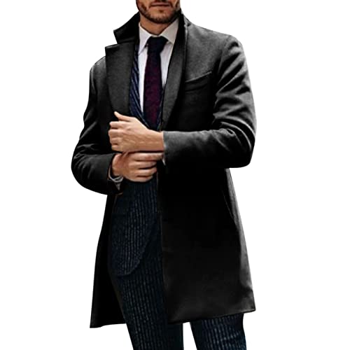 Generisch Winter Coat, Männer Warmer Mantel, Erbsen-Mäntel Casual Business Slim Fit Jacke Abzug Freien Winddichte Mantel Im Mufflon Herren Wintermantel Lang Fit Dünn Coat (L, Black) von Generisch