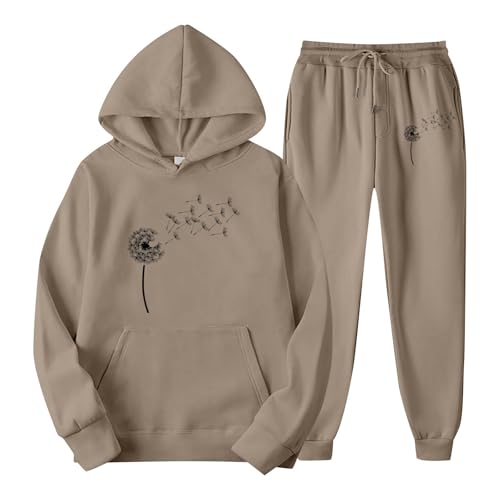 Winter Damen Kapuzenpullover Set Loose Solid Color Heart Plus Velvet Casual Trainingsanzug Jumpsuit D M von Generisch