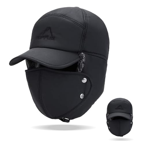 Generisch Winter Fliegermütze,Winter Warme Fliegermütze,Abnehmbare Gesichtsmaske,Unisex Kunstfellmütze,Trappermütze mit Ohrenklappe Winddicht Schneedichte,für Outdoor Schlittschuhlaufen,Fahrrad Mütze von Generisch