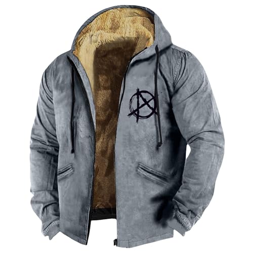 Generisch Winter Jacke Herren, Wasserdichte Winddichte Winterjacke Warme Fleece-Futter Ski Regenmantel Mit Kapuze Jacket (5XL, Gray) von Generisch