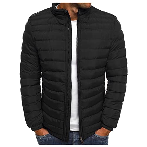 Generisch Winter Jacket, Herren Winterjacke Für Männer Gefüttert Mit Taschen Freizeit Wandern Reisen Lightweight Puffer Jacket For Men Leichte Daunenjacke Jacken Leicht Denim Jacket (3XL, Black) von Generisch