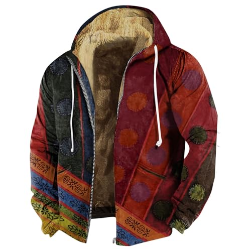 Winter Jacket For Men, Herren Warm Gefüttert Jacke Fleece Winterparka Winddicht Outdoor Übergangsjacke Mit Kapuze Jacket Men Arbeitsjacken Winterjacken Für Jacke Coat (3XL, Rot) von Generisch