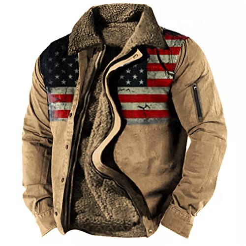 Generisch Winter Jacket Men, Men's Casual Camouflage Sports Sweatshirt Long Sleeve Zipper Loose Cotton Jacket Coat Winterjacke 4Xl Fleece Jacke A3B Teenager Monclaire Jacken Herrenjacke (M, Camel) von Generisch