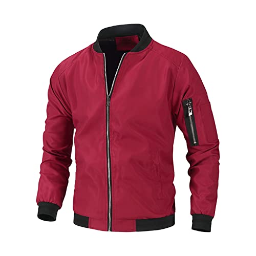 Generisch Winter Jackets For Men, Jacke Herren Frühling Und Jugend Stehkragen Zipper Casual Herrenmantel Leather Bomber Jacket Baseball Cardigan Mit Pelz Xs Wayrates Leder (4XL, Rot) von Generisch