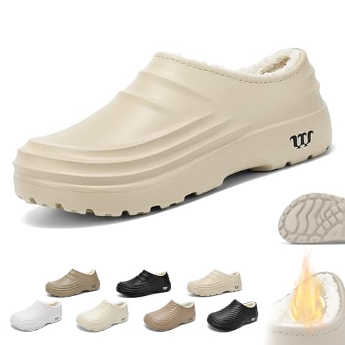 Generisch Winter-Kochschuhe mit Flauschigen Armadillo-Muster for Herren Damen, Armadillo-Clogs wasserdicht rutschfest,Warm leicht Arbeitsschuhe Weite for Koch Krankenschwester Garten(A Beige,40 EU) von Generisch