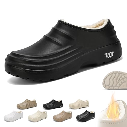Generisch Winter-Kochschuhe mit Flauschigen Armadillo-Muster for Herren Damen, Armadillo-Clogs wasserdicht rutschfest,Warm leicht Arbeitsschuhe Weite for Koch Krankenschwester Garten(A Black,37 EU) von Generisch