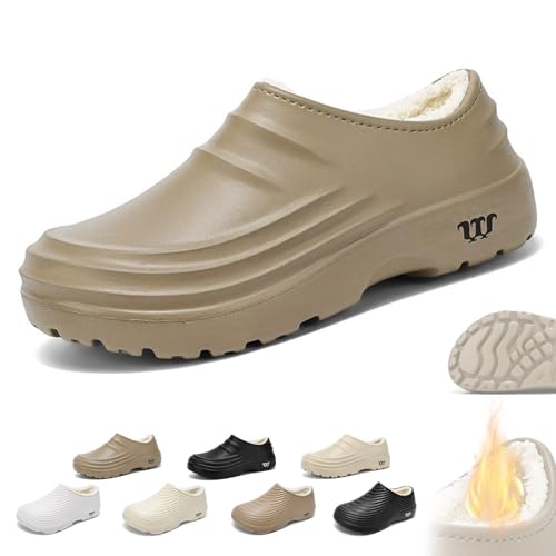 Generisch Winter-Kochschuhe mit Flauschigen Armadillo-Muster for Herren Damen, Armadillo-Clogs wasserdicht rutschfest,Warm leicht Arbeitsschuhe Weite for Koch Krankenschwester Garten(A Khaki,46 EU) von Generisch