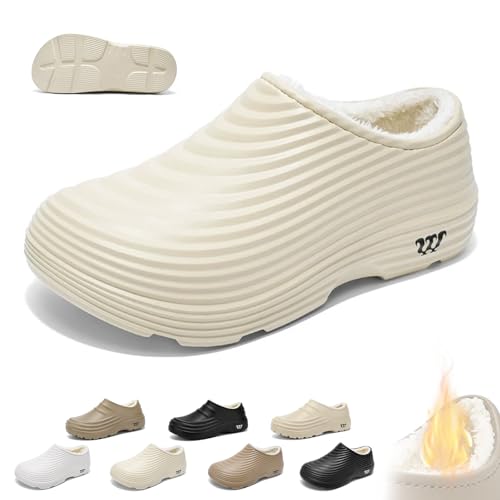 Generisch Winter-Kochschuhe mit Flauschigen Armadillo-Muster for Herren Damen, Armadillo-Clogs wasserdicht rutschfest,Warm leicht Arbeitsschuhe Weite for Koch Krankenschwester Garten(B Beige,45 EU) von Generisch