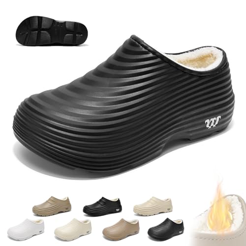 Generisch Winter-Kochschuhe mit Flauschigen Armadillo-Muster for Herren Damen, Armadillo-Clogs wasserdicht rutschfest,Warm leicht Arbeitsschuhe Weite for Koch Krankenschwester Garten(B Black,40 EU) von Generisch