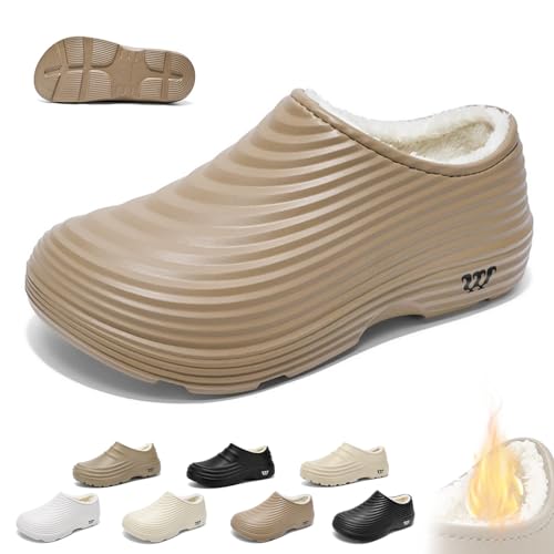 Generisch Winter-Kochschuhe mit Flauschigen Armadillo-Muster for Herren Damen, Armadillo-Clogs wasserdicht rutschfest,Warm leicht Arbeitsschuhe Weite for Koch Krankenschwester Garten(B Khaki,39 EU) von Generisch