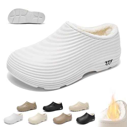 Generisch Winter-Kochschuhe mit Flauschigen Armadillo-Muster for Herren Damen, Armadillo-Clogs wasserdicht rutschfest,Warm leicht Arbeitsschuhe Weite for Koch Krankenschwester Garten(B White,45 EU) von Generisch