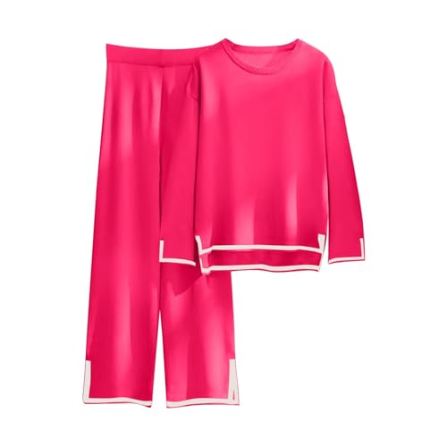 Generisch Winter Outfit Damen, Hausanzug Kuschelig Jogginganzug Damen Set Warm Sportanzug Freizeitanzug Elegant Sweatshirt + Lange Hose Trainingsanzug Sale Für Running, Set Sport (L, Hot Pink) von Generisch