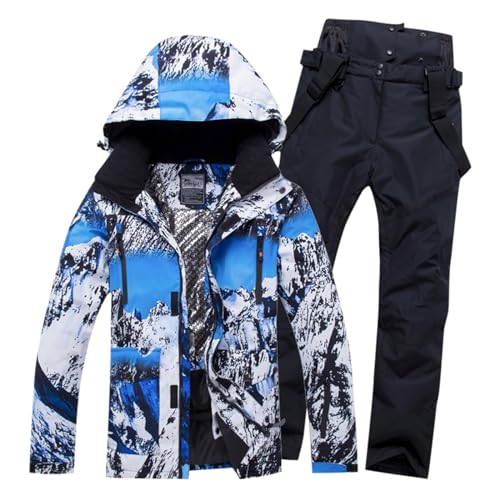 Generisch Winter Overall Herren, Thermoanzug Herren Angeln Warme Skibekleidung mit Kapuzen Tracksuit Winter Skijacke Wasserdicht Schneeanzug Jacke und Hosen Skianzug Winddicht Schneemantel von Generisch
