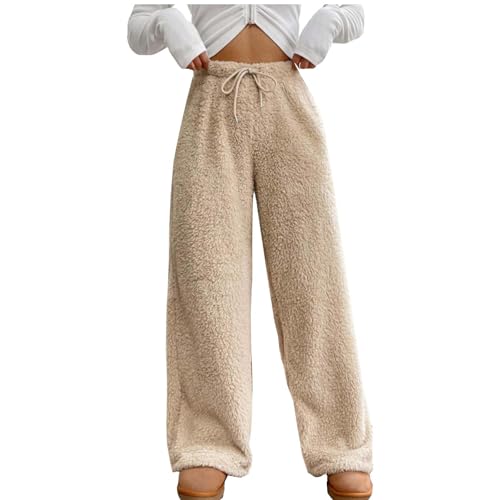 Generisch Winterhose Damen Einfarbig Fleece Hosen Warm Plüsch Hose Kordelzug Verdicken Heimhose Thermo Teddyhose Fleecehose Weich Bequem Pyjamahose Schlafanzughose Loungewear Große Größen von Generisch