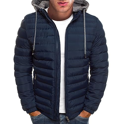 Generisch Winterjacke, Herren Trainingsjacke Leichte Warm Jacke Mit Tasche Und Winter Outwear Steppjacke Wasserdichte Regenjacke Wassersäule Übergangs L Biker Lang Jacken (XXL, Marine) von Generisch