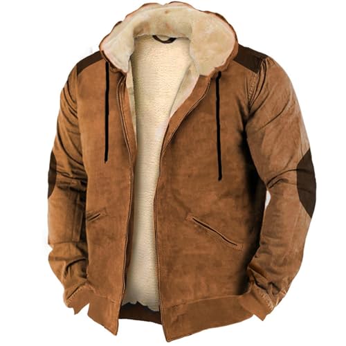 Generisch Winterjacke 44 Herren Herbst Winter Herren Kapuzen Fleece Langarm Tasche Plus Größe Sweatshirt Jacke gepolsterte Kleidung Daune Herren (Brown, S) von Generisch
