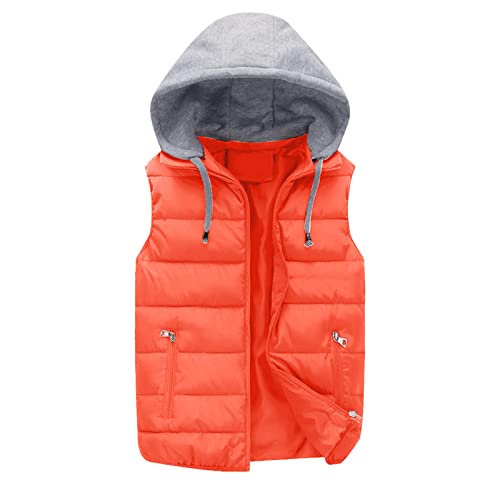 Generisch Winterjacke Ärmellos Herren Mit Kapuze Orange Steppjacke Leicht Steppweste Herbst Winter Daunenjacke Warm Outdoor Daunenweste Sport Puffer Jacke Weste Pufferweste Winterweste von Generisch