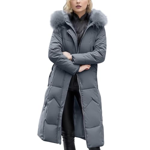 Generisch Winterjacke Damen Frauen Winter Einfarbig Langarme Gefütterte Fleecejacke mit Kapuze Warme Lange Winterparka Daunenjacke Damen Lang Daunenmantel Damen Lang GefüTterter Windbreaker Damen von Generisch