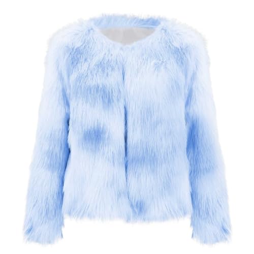 Generisch Winterjacke Damen Kurzer Kunstpelz Mantel Parka Wintermantel Rundhals Lange Ärmel Kunstpelz Zotteliger Mantel Mode Einfarbig Dicker Warm Faux Pelz Kunstfell Oberbekleidung(A Blau,M) von Generisch