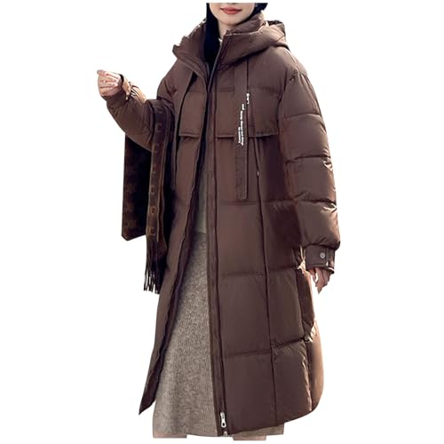 Generisch Winterjacke Damen Lang Wintermantel Warm Steppmantel mit Kapuze Damen-Jacken Outlet Angebote Daunenmantel Bequem Puffer Jacke Parka Jacke Steppjacke Angebote Kaffee XL von Generisch