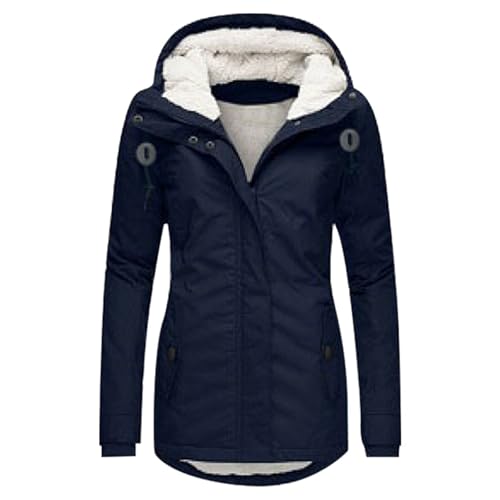 Generisch Winterjacke Damen Outdoor Wasserabweisend Softshellmantel Plüsch Winter Warm Wintermantel Lang Winterparka Kapuzenmantel Mantel Parka Damen-Mäntel Jacke Fleecemantel Skijacke Übergangsjacke von Generisch