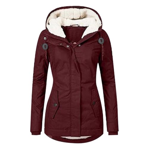 Generisch Winterjacke Damen Outdoor Wasserabweisend Softshellmantel Plüsch Winter Warm Wintermantel Lang Winterparka Kapuzenmantel Mantel Parka Damen-Mäntel Jacke Fleecemantel Skijacke Übergangsjacke von Generisch