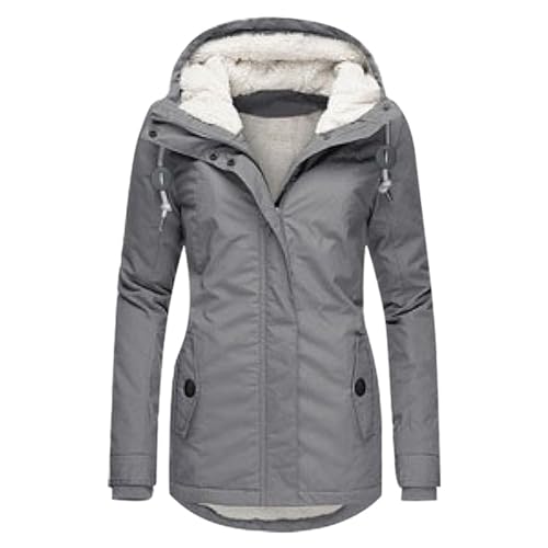Generisch Winterjacke Damen Outdoor Wasserabweisend Softshellmantel Plüsch Winter Warm Wintermantel Lang Winterparka Kapuzenmantel Mantel Parka Damen-Mäntel Jacke Fleecemantel Skijacke Übergangsjacke von Generisch