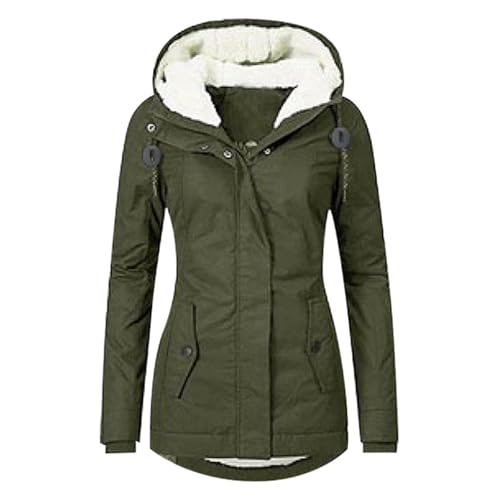 Generisch Winterjacke Damen Outdoor Wasserabweisend Softshellmantel Plüsch Winter Warm Wintermantel Lang Winterparka Kapuzenmantel Mantel Parka Damen-Mäntel Jacke Fleecemantel Skijacke Übergangsjacke von Generisch