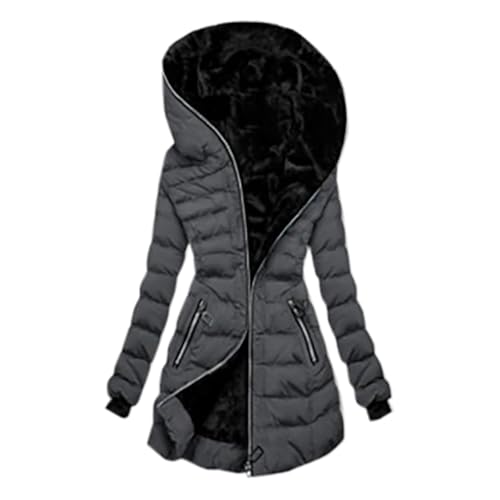 Generisch Winterjacke Damen Steppjacke Wintermantel mit Kapuze Reißverschluss Winterparka Warm Weich Freizeit Daunenjacke Dicker Baumwolle Elegant Jacke Einfarbig Baggy Bequem Outdoorjacke Mantel von Generisch