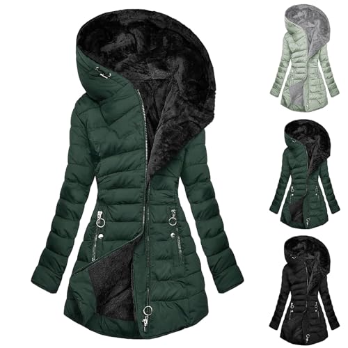 Generisch Winterjacke Damen Steppjacke Wintermantel mit Kapuze Reißverschluss Winterparka Warm Weich Freizeit Daunenjacke Dicker Baumwolle Elegant Jacke Einfarbig Baggy Bequem Outdoorjacke Mantel von Generisch