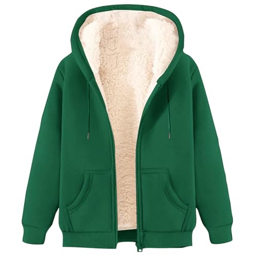 Generisch Winterjacke Damen Sweatjacke Fleecejacke Warm Winter Übergangsjacke mit Kapuze Einfarbig Kapuzenpullover Sportjacke Große Größen mit ReißVerschluss Einfarbig Plüschjacke mit Taschen von Generisch