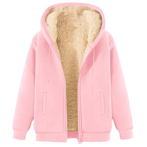 Generisch Winterjacke Damen Warm Fleecejacke Mit Kapuze Große Größen Teddyfleece Jacke Mit Reißverschluss Winterjacke Bequeme Kapuzenpullover Mit Taschen Lässig Übergangsjacke Rosa M von Generisch