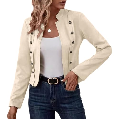 Generisch Winterjacke Damen Warm Kurz Wildlederjacke Mit Knöpfen Langarm Mantel Damen Winter Wildleder Übergangsjacke Elegant Leichte Wintermantel Curvy Damen-Jacken Stehkragen Bomberjacke von Generisch