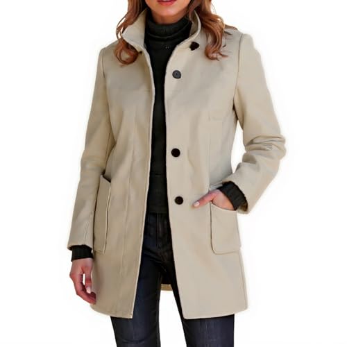 Generisch Winterjacke Damen Warm Wintermantel Lang Mantel Winter Trenchcoat Einfarbig Damenmantel Elegant Wollmantel Leichte Übergangsjacke Langarm Wintercoat Mit Taschen Wolljacke Mit Knöpfen Casual von Generisch