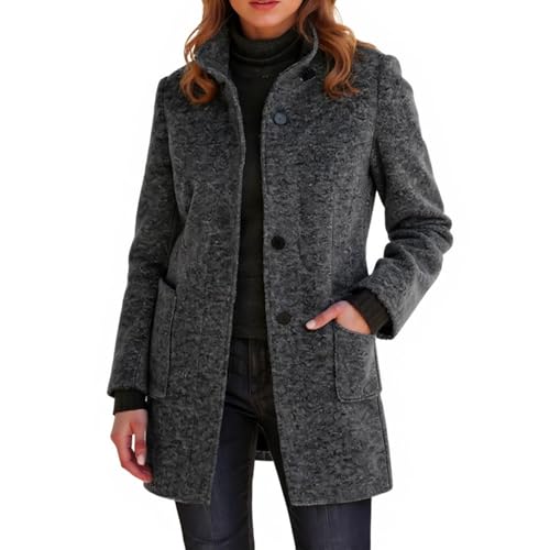 Generisch Winterjacke Damen Warm Wintermantel Lang Mantel Winter Trenchcoat Einfarbig Damenmantel Elegant Wollmantel Leichte Übergangsjacke Langarm Wintercoat Mit Taschen Wolljacke Mit Knöpfen Casual von Generisch