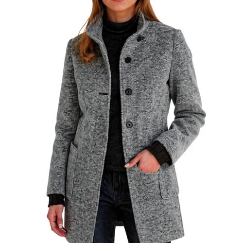Generisch Winterjacke Damen Warm Wintermantel Lang Mantel Winter Trenchcoat Einfarbig Damenmantel Elegant Wollmantel Leichte Übergangsjacke Langarm Wintercoat Mit Taschen Wolljacke Mit Knöpfen Casual von Generisch