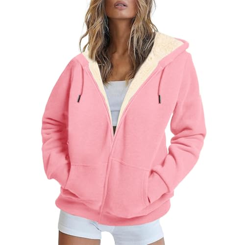 Generisch Winterjacke Damen Warme Fleecejacke Oversize Zipper Hoodie Y2K Jacke Sweatjacke Damen mit Kapuze Teddyfleece Jacke Dicke Kapuzenjacke Übergangsjacke Wintermantel von Generisch