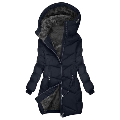 Generisch Winterjacke Damen Wintermantel mit Kapuze Reißverschluss Baumwolle Jacke Winterparka Warm Weich Steppjacke Freizeit Dicke Elegant Einfarbig Daunenjacke Baggy Bequem Outdoorjacke Mantel von Generisch
