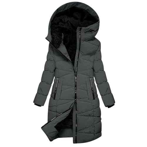 Generisch Winterjacke Damen Wintermantel mit Kapuze Reißverschluss Baumwolle Jacke Winterparka Warm Weich Steppjacke Freizeit Dicke Elegant Einfarbig Daunenjacke Baggy Bequem Outdoorjacke Mantel von Generisch