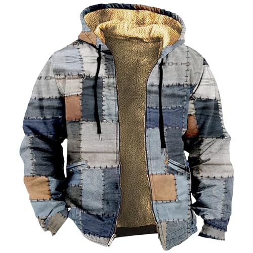Winterjacke Gefüttert Herren, Warm Jacke Fleece Winterparka Winddicht Outdoor Übergangsjacke Mit Kapuze Mantel Herren Skijacke Winterjagdjacke Gothic Skikleidung Jacket Coat (M, Hellblau) von Generisch